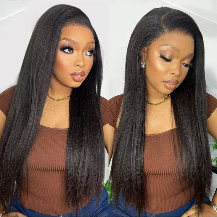 Ready to Ship Kinky Straight Raw Human Hair 13x4 Transparent Lace Front WigsVirgin Full and Thick Yaki Yes Human Wigs