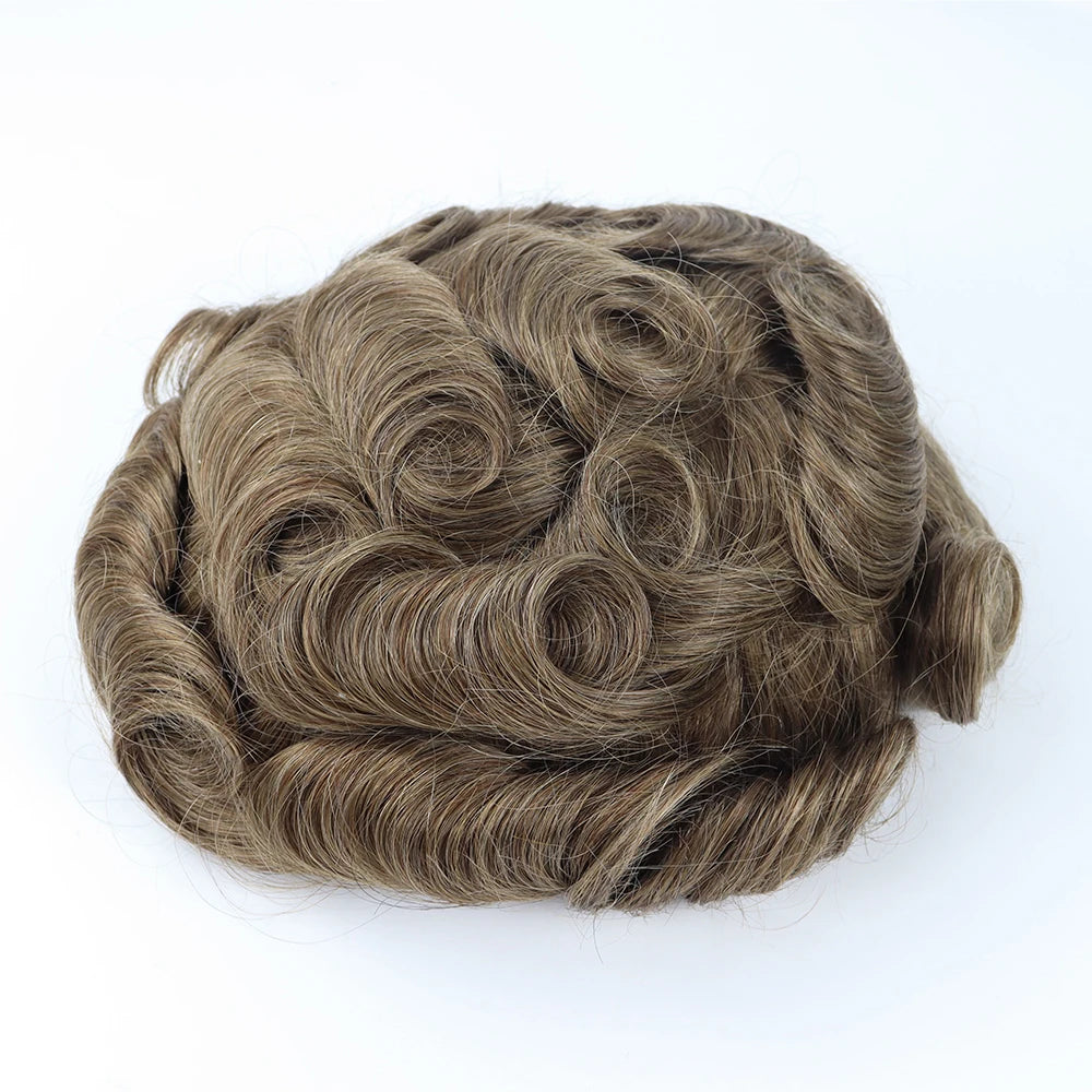 Genuine Men'S Toupee Hairpieces Replacement System for Men PU Base With Frontal Swiss Lace Net 100% European Remy Human Hair