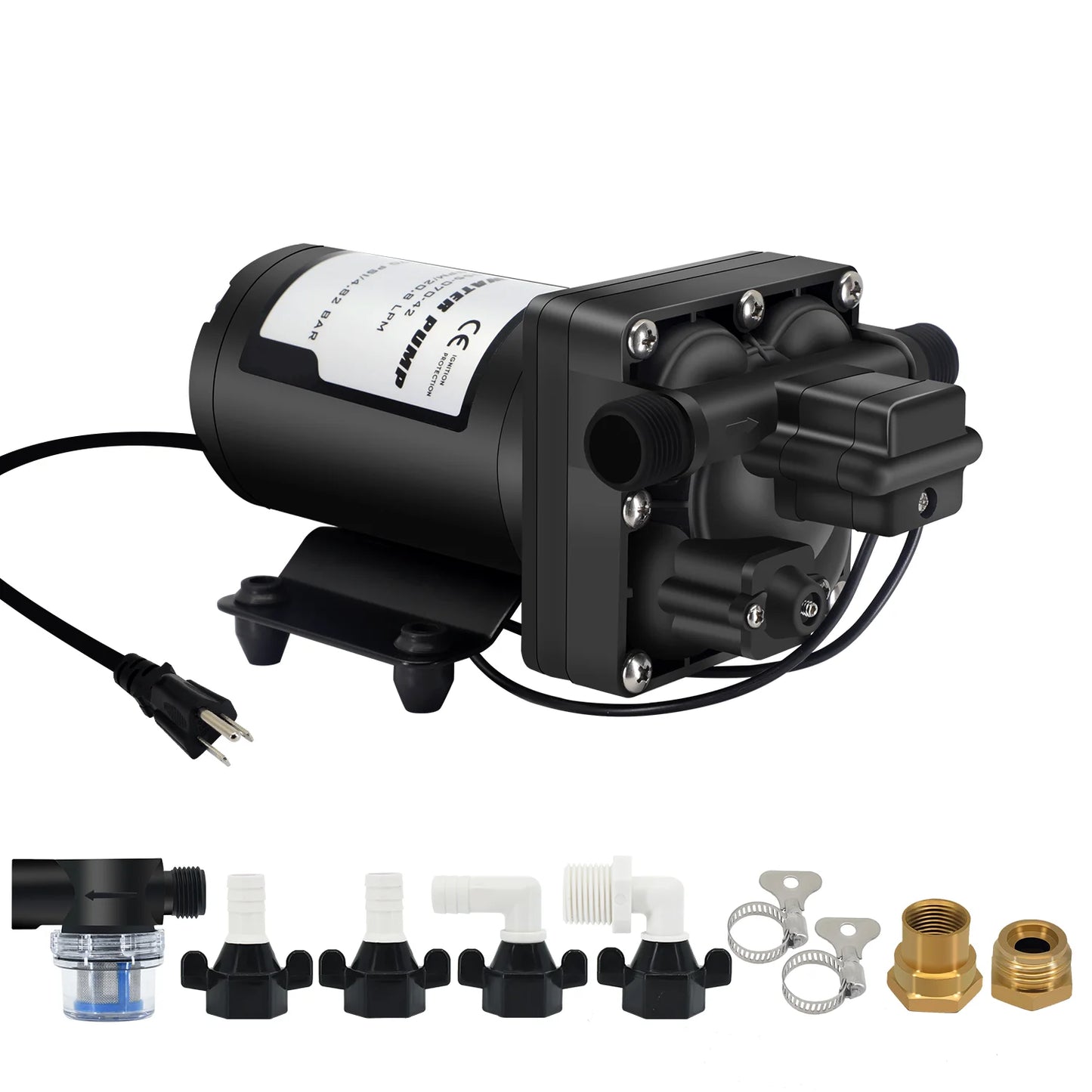 China Hot Sale 42 220V 20.8LPM High Pressure RV Marine Diaphragm Water Pump 70PSI/4.82BAR Booster Pump AC Voltage 110V Electr