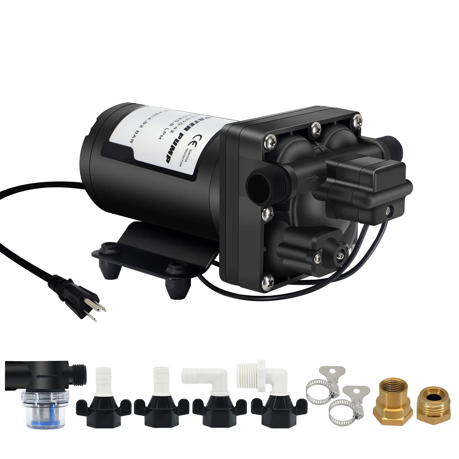 China Hot Sale 42 220V 20.8LPM High Pressure RV Marine Diaphragm Water Pump 70PSI/4.82BAR Booster Pump AC Voltage 110V Electr