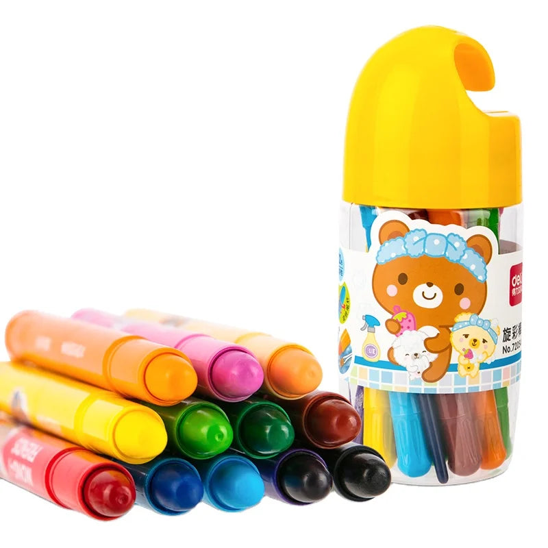 Deli 72054 12pcs/barrel Kids Cartoon Water-soluble Oil Pastel Children's Silky Crayon 80barrel*12pcs=960pcs Per Carton Set