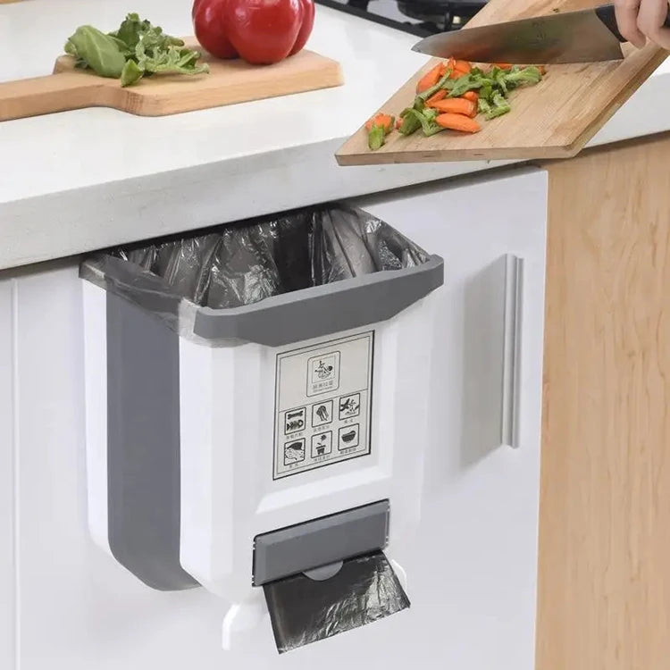 Kitchen Hanging Trash Can Kitchen Cabinet Foldable Wall Mounted Trash Bin Plastic Home Wall Dustbin