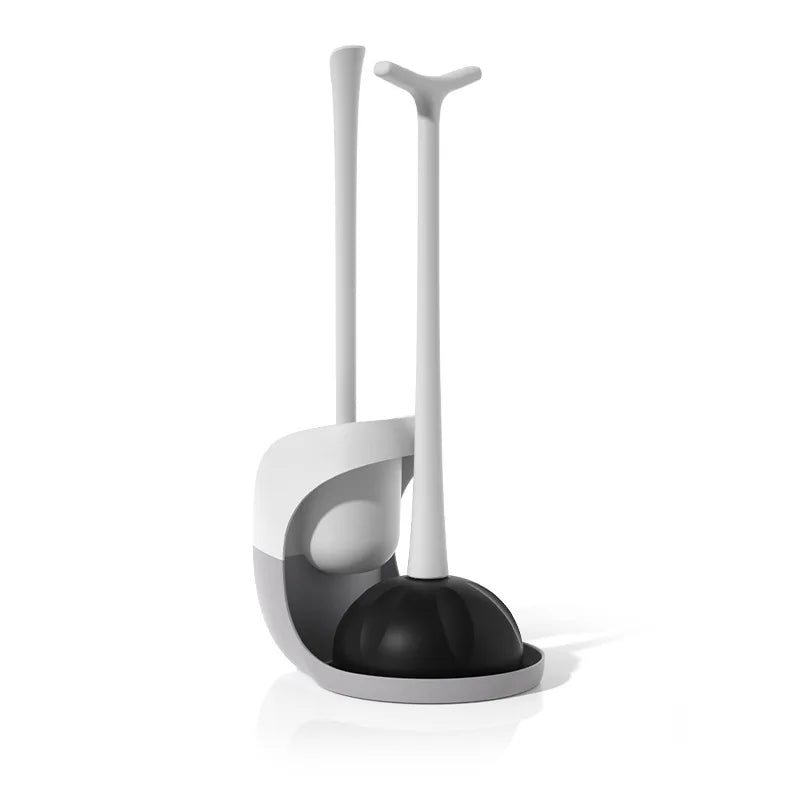 2 in 1 Toilet Brush Plunger Set with Round Brush Head Special Brush Holder Eco-Friendly PP Material for Toilet Bathroom Clean