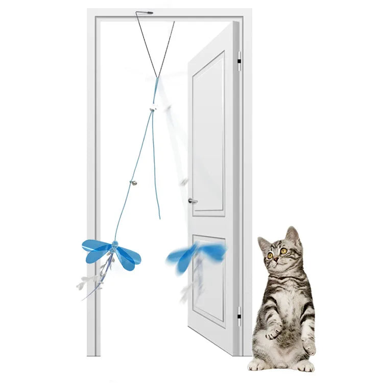 Factory Direct Self-Hi Teasing Cat Stick Elastic Feather Door Hanging Pet Toys Relieve Boredom Replaceable Cat Toys