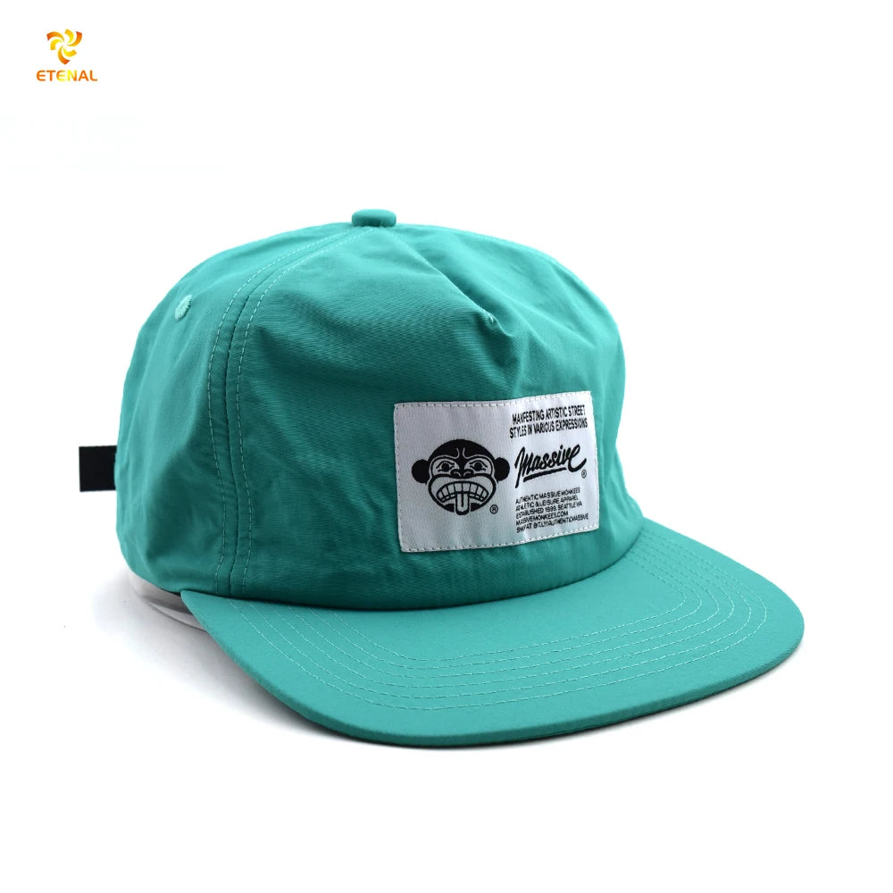 Custom Dobby Oxford Poplin Teal Color Running Sport Five Panel Breathable Waterproof Nylon Camp Cap