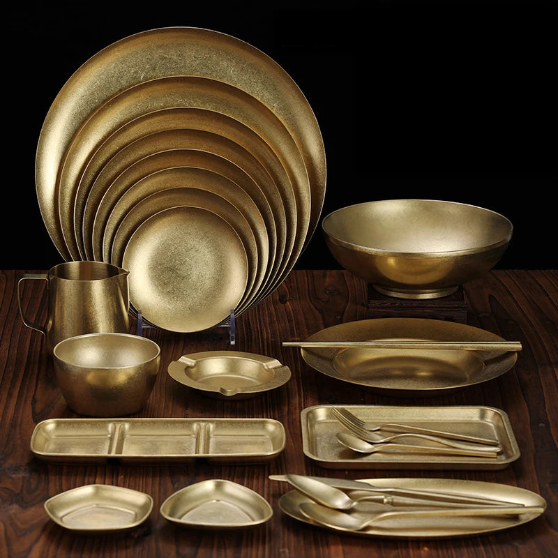Dishwasher Safety Reusable Metal Stainless Steel Dinner Plates Set WholesaleTableware Plates Dishes Food Serving Plates