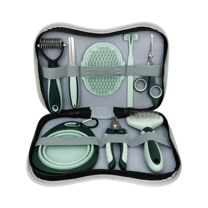 2024 New Professional Multifunction 8 in 1 Grooming Kit Cat Grooming Tool Kit Dog Pet Brush Set with Storage Bag