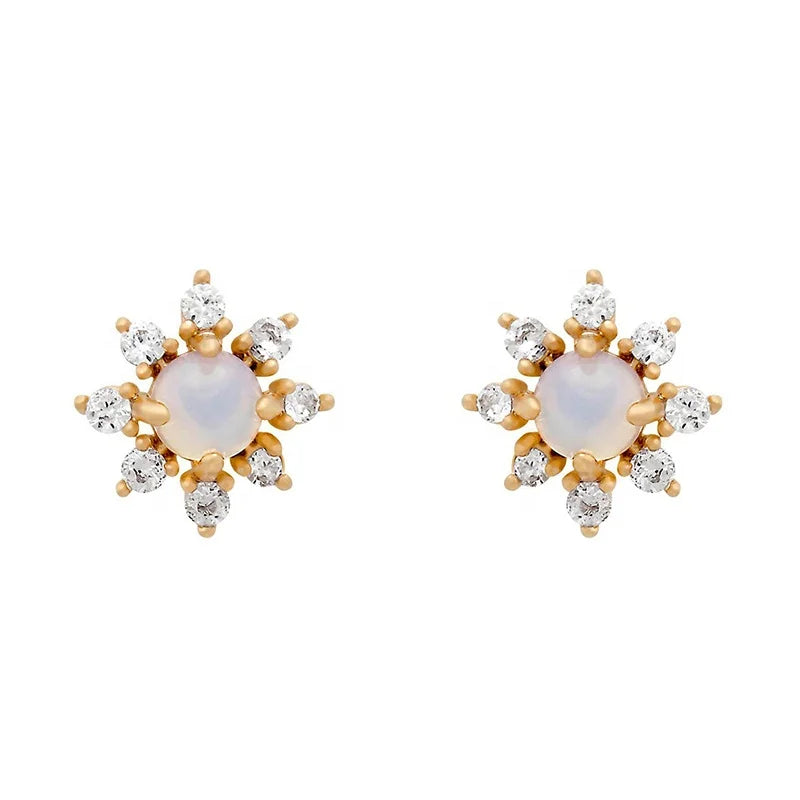 Milskye Mini Wholesale Jewelry 18k Gold Plated Sterling Silver Cz Diamond Opal Sunflower Earrings