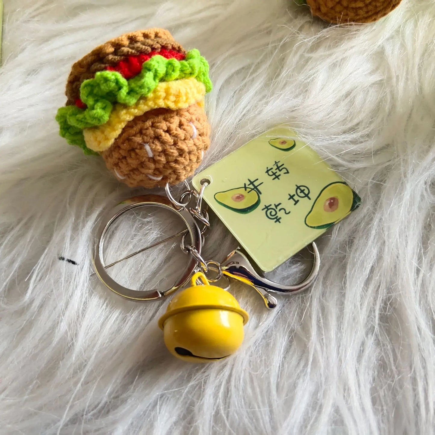 Macrame Hamburger Plush Key Chain Food Keyring Crochet Play Food Keychain Easter Amigurumi Bag Charm Handmade Hamburger Keych