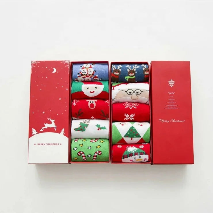 Wholesale 5 Pairs Cute Cartoon Xmas Socks Women Christmas Cotton Crew Socks Gift Sets