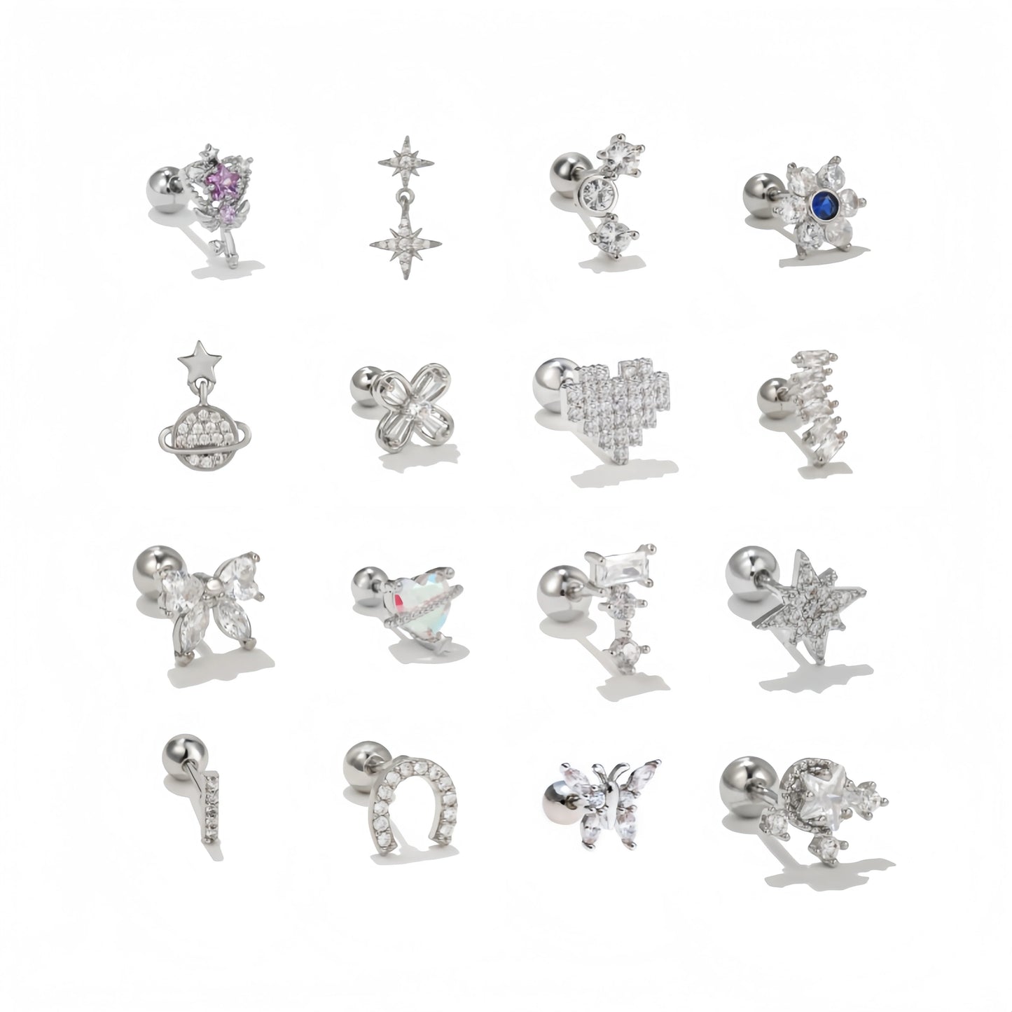 ZUOLA Factory Wholesale Piercing Studs Silver Plated Heart Bowknot Inlay Shiny Zircon Screw Back Earring for Daily Wear
