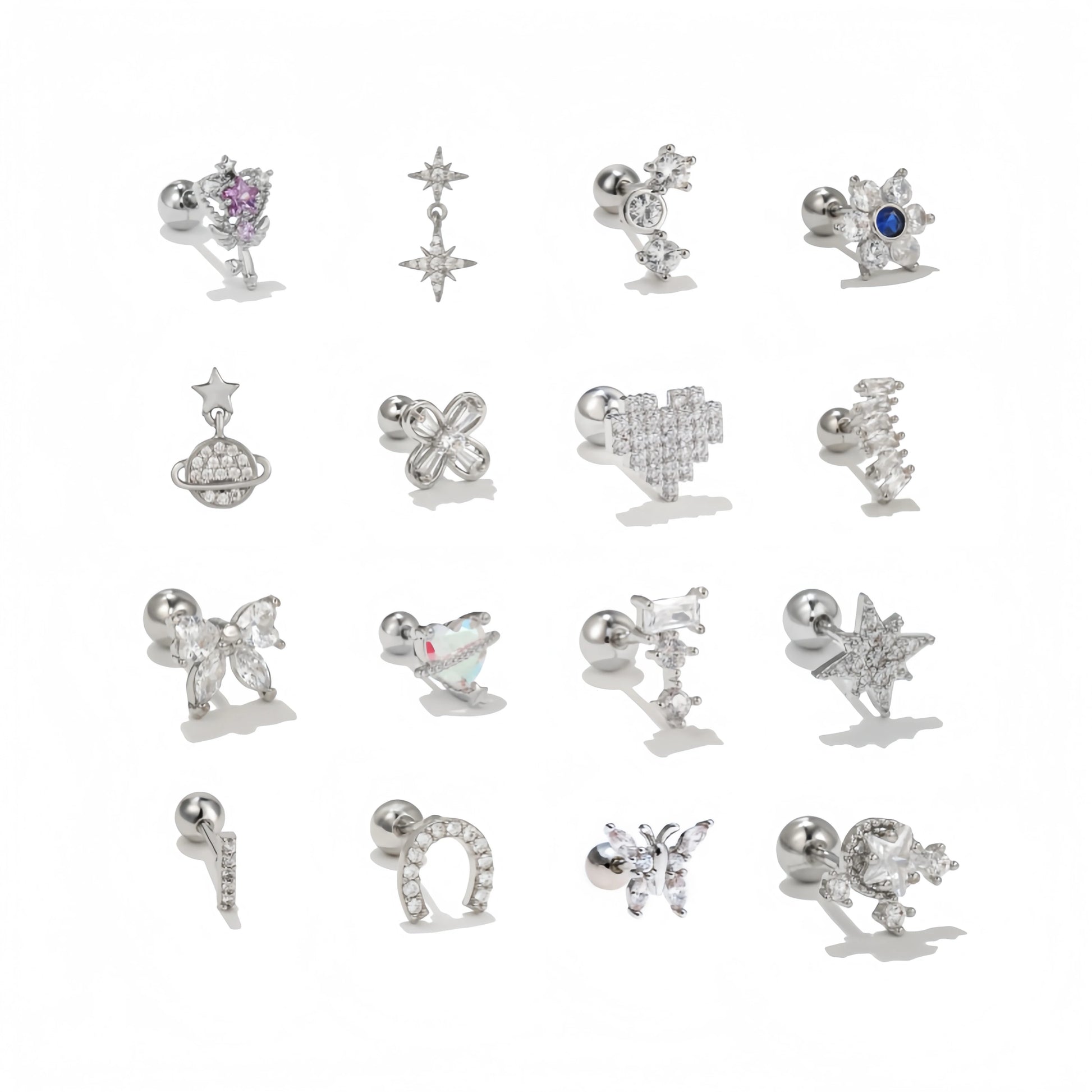 ZUOLA Factory Wholesale Piercing Studs Silver Plated Heart Bowknot Inlay Shiny Zircon Screw Back Earring for Daily Wear