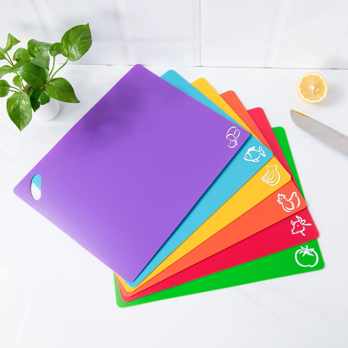 Eco-Friendly Foldable Rectangle Flexible Non-Slip Colorful Plastic PP + Wheat Straw Food Meat Chopping Block Cutting Board