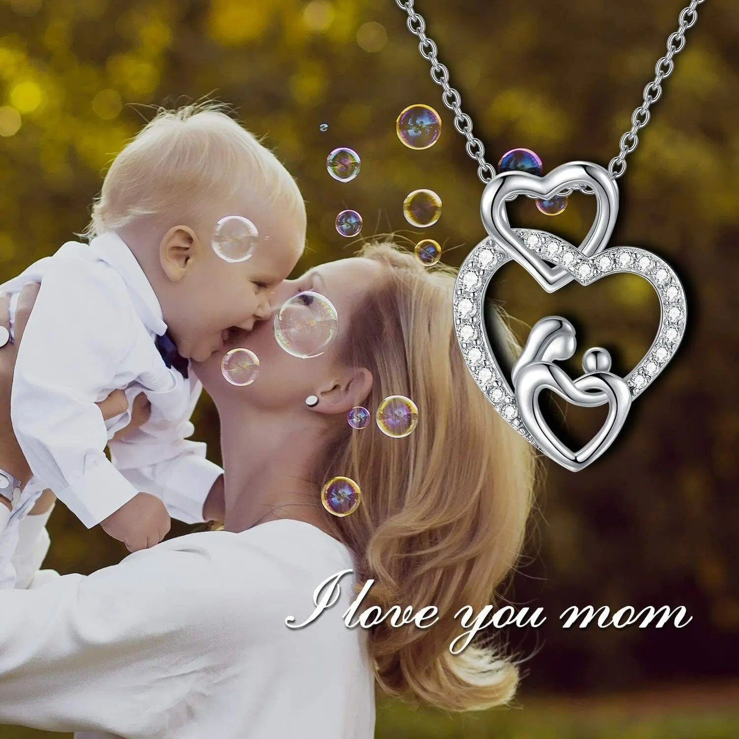 CAOSHI Elegant Mother Hug Pattern Heart Design Necklace Silver Plated Imitated Diamond Jewelry for Mother's Day Pendant Neckl