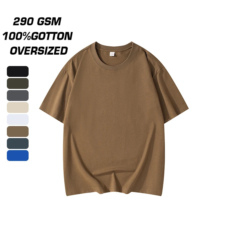 Custom Logo Crewneck Cotton Bulk Tshirts Oversized Heavyweight Blank T Shirt for Men's 290gsm T-Shirt