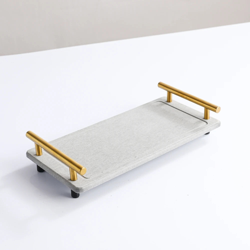 RTS Wholesale Gold Handle Water Absorbing Stone Tray Kitchen Countertop Organizer Instant Dry Diatomite Sink Caddy