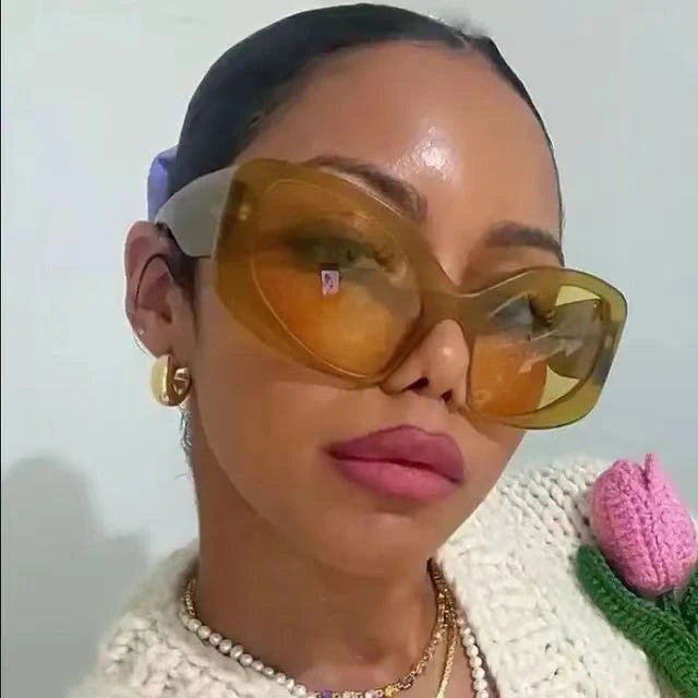 5623 New Cateye Women's Square Yellow Lens Sunglasses Eyewear Men Luxury Brand Glasses 2024 Vintage Trendy Sunglasses for Wom