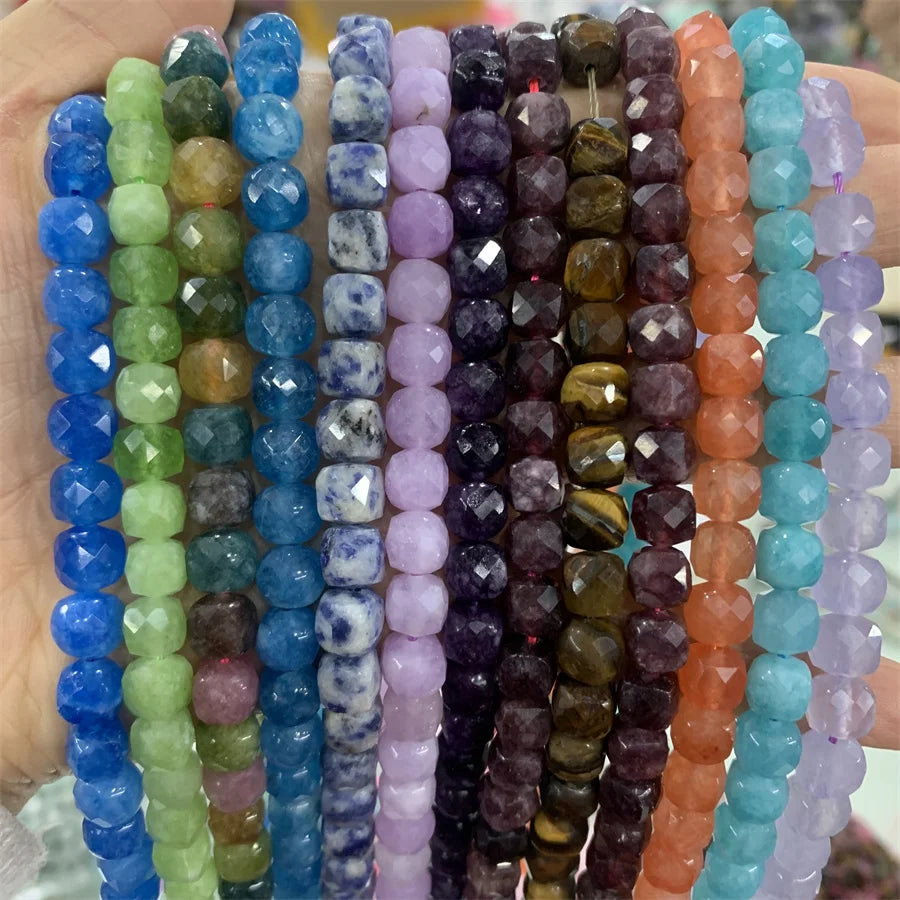 Wholesale Dyed Jade Semi-precious Stone 8*8mm Square Faceted Bead Cube Beads for Jewelry Making