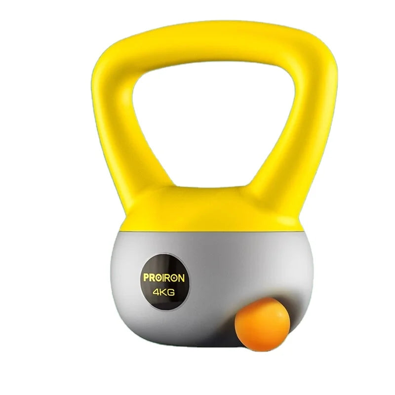 For Yellow Silver Color Matching High-quality Fitness Equipment 2-10kg PVC Coated Iron-quartz Soft Kettlebell Customized