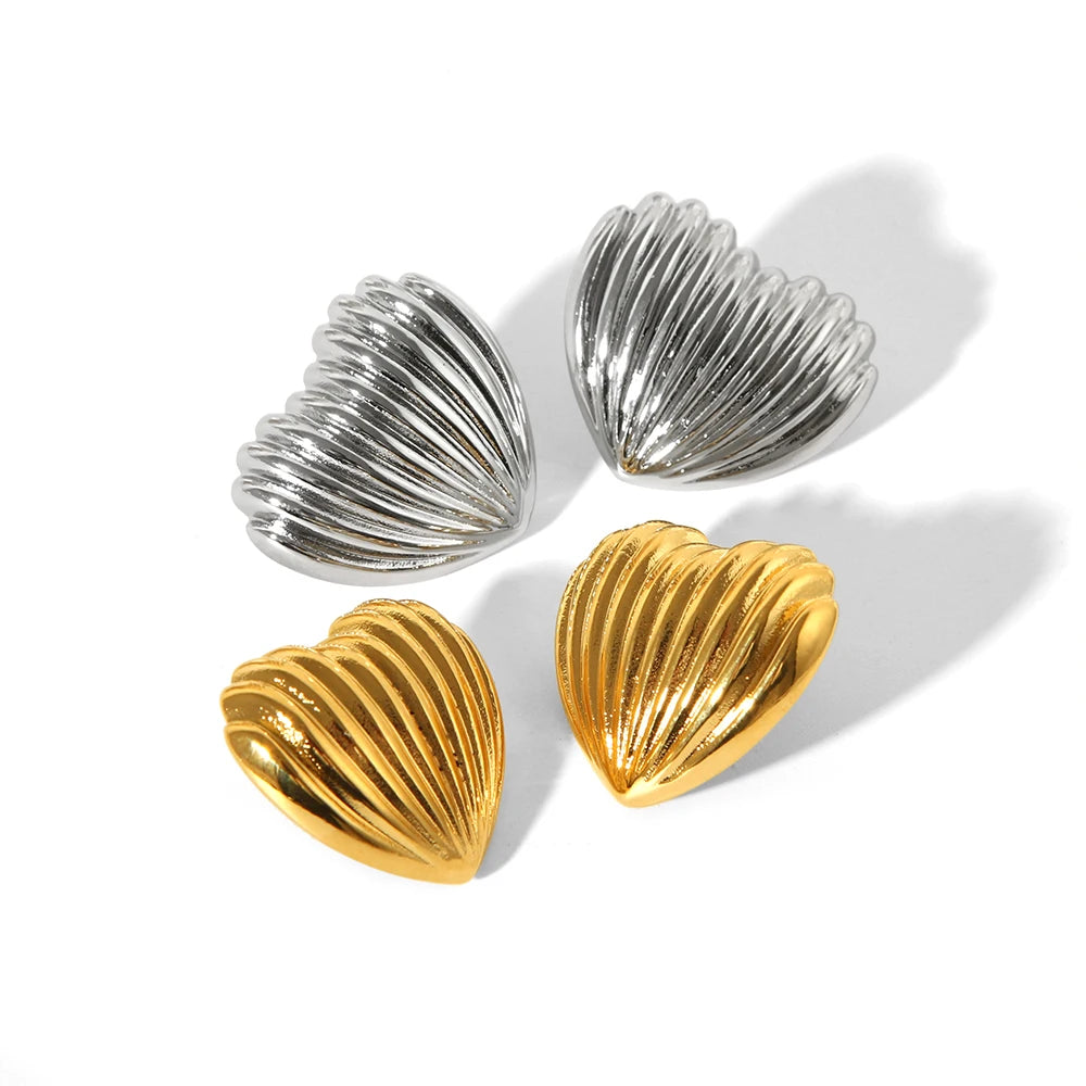 New Arrival 18K Heart Vertical Stripe Stainless Steel Hoop Earrings Personalized Texture Jewelry for Girls Perfect Gift