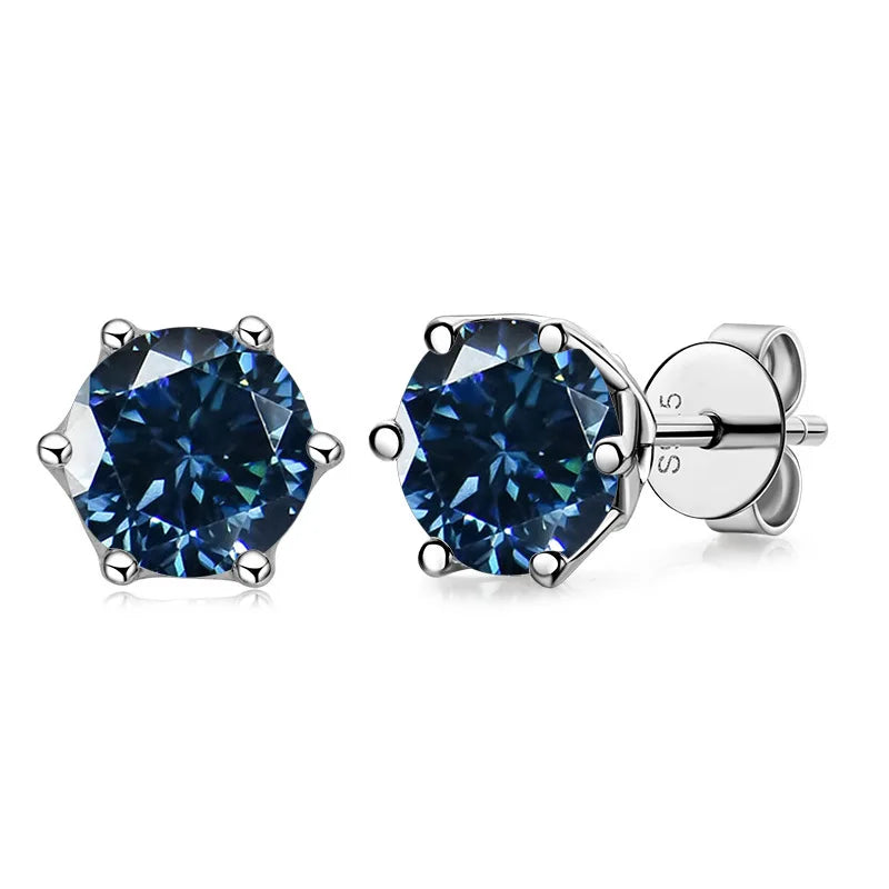 Wholesale Price 925 Sterling Silver 1CT+1CT Colored Moissanite Earrings Red Yellow Blue Earrings Moissanite Jewelry