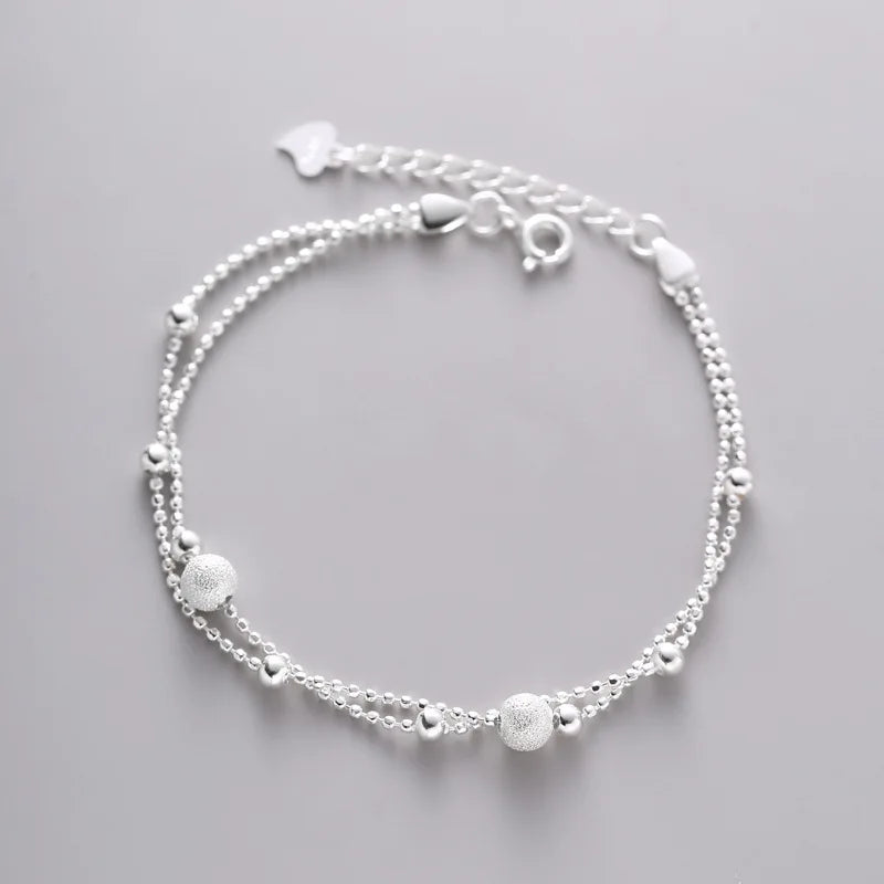 Small Round Ball Shape Double Layer Chain Charm Bracelet 925 Sterling Silver Bracelets Women Fashion Jewelry