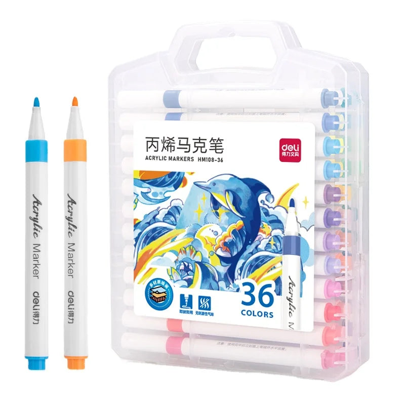 Deli HM108-36 36pcs/box Portable Waterproof Acrylic Marker Art Students Marker Pen 48box*36pcs=1728pcs Per Carton Set
