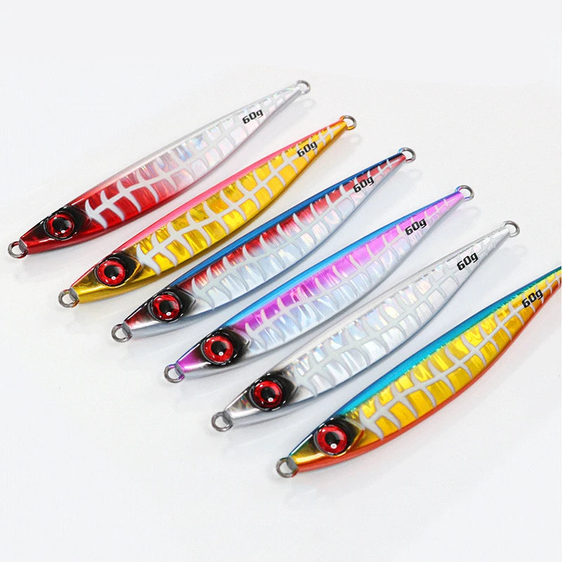 WEIHE 40g-100g 5 Colors Artificial Jig Lure Metal Fishing Lure Lead Fish Fishing Bait Luminous Pattern Metal Lures for Castin