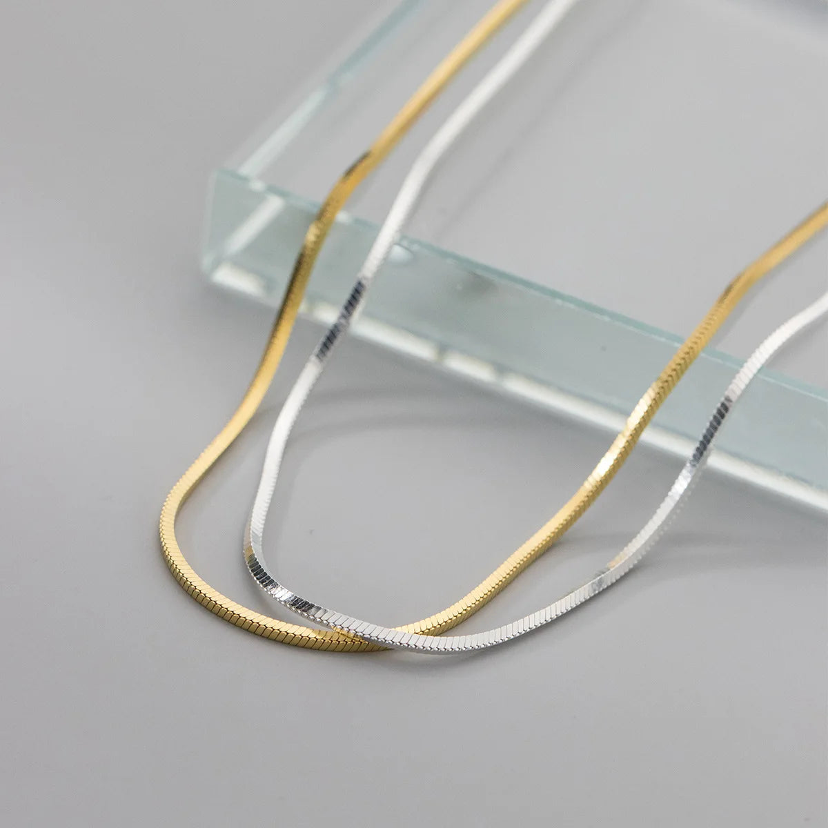 925 Sterling Silver Gold Plated Unique Link Chain Charm Snake Bone Chain Choker Necklace for Men Women