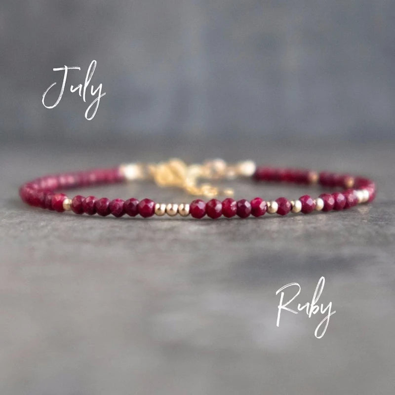 Dainty Gold Filled Natural Crystal Birthstone Bracelet Gemstone Beaded Stackable Bracelets for Women Jewelry Christmas Gifts