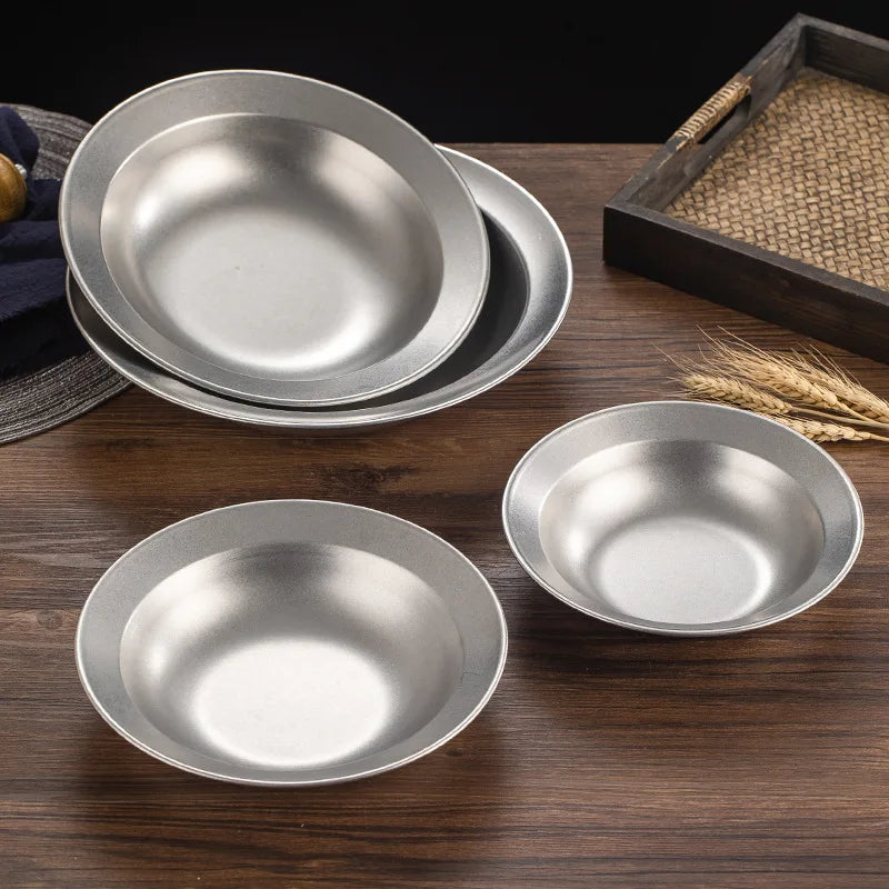 Snow Gray 304 Stainless Steel Ramen Bowls Thickened Fruit Cold Noodle Plate Retro Style Utensils for Kitchen Salad Dishes