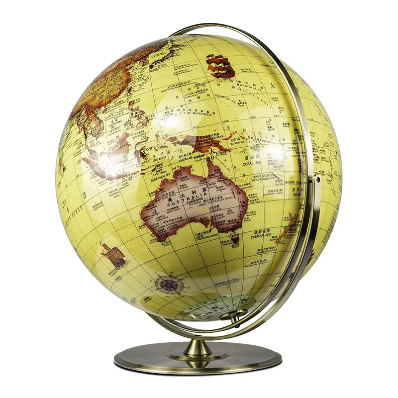 Seeball 50cm Retro Crystal Plated U-Shaped Base Globe with Green Bronze Support for Geography Education Business Home Decorat