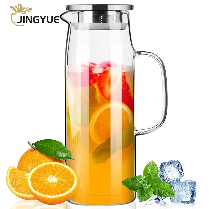Custom Iced Tea Beverage Carafe Manufacturer 1500ml 50oz Drinking Glassware Borosilicate Water Glass Pitcher With Lid Handle