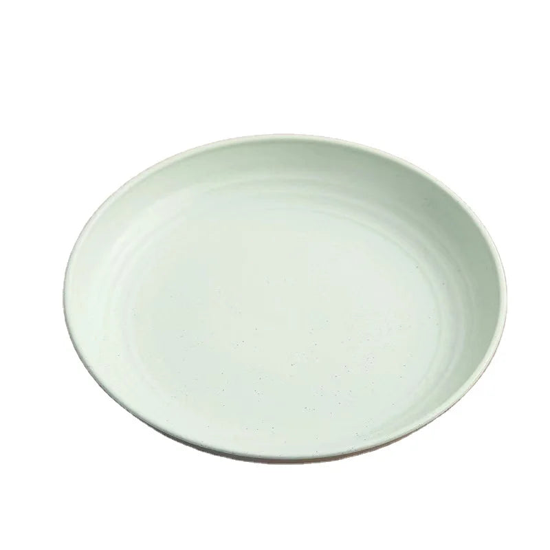 Durable Eco-friendly 4pcs Round Plastic Kids Kitchen Plate Rack Sets Solid Wheat Straw Tableware Food Plates for Picnic Campi
