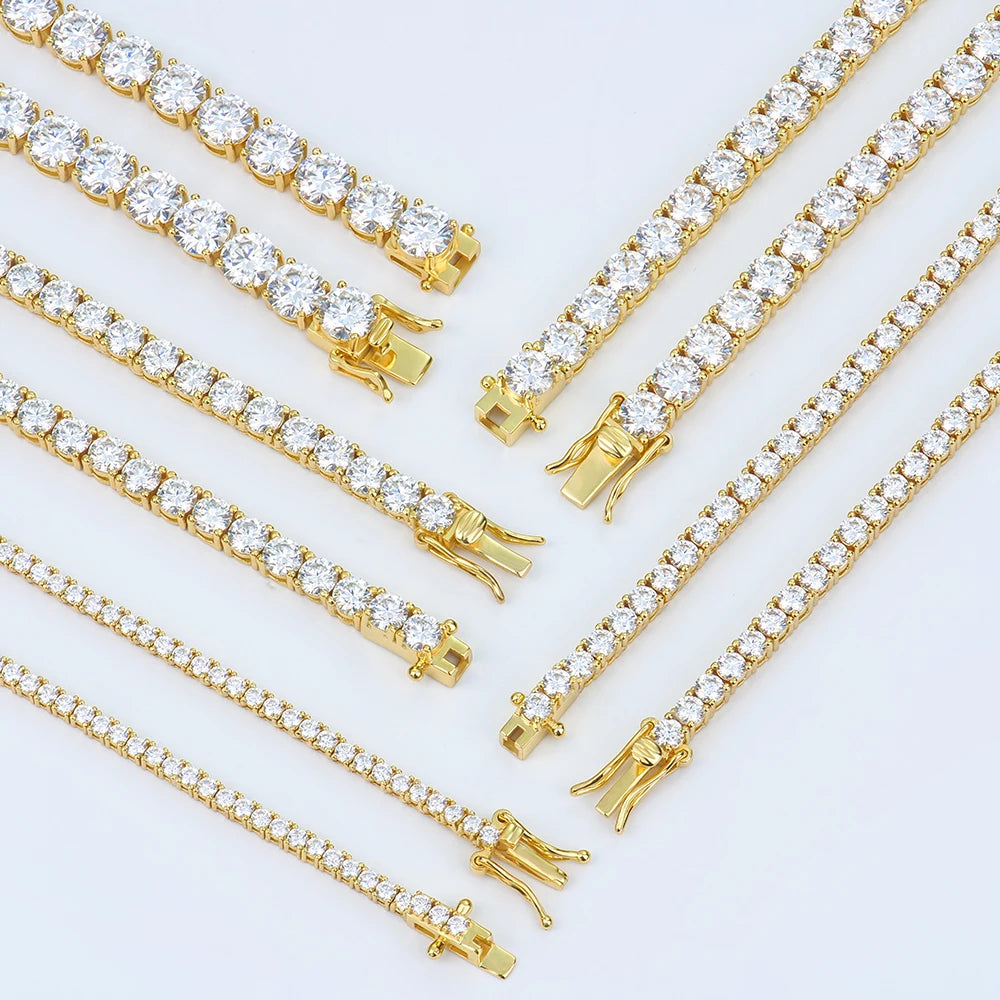 Wholesale Hiphop Jewelry Plated Gold 925 Silver Ice Vvs White clear Diamond Gra Vvs Tennis Necklace Mossanite Moissanite Chai