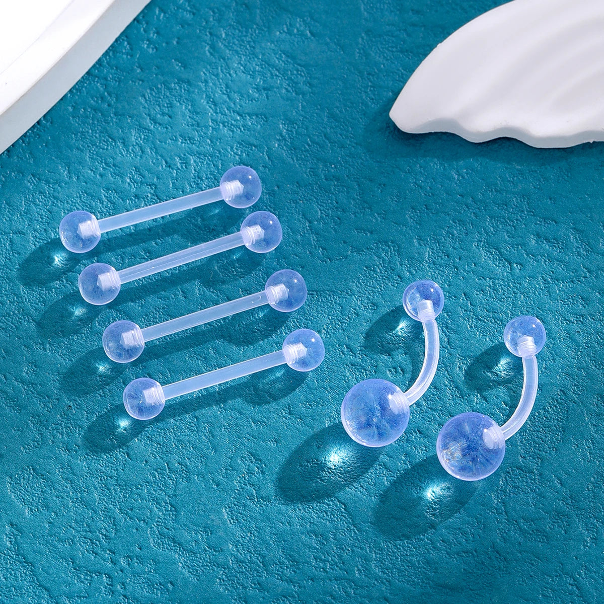 Set 6 Transparent 14 Gauge UV Acrylic Belly Button Ring Bioflex Tongue Barbell Ring Nipple Ring Body Piercing Jewelry Wedding