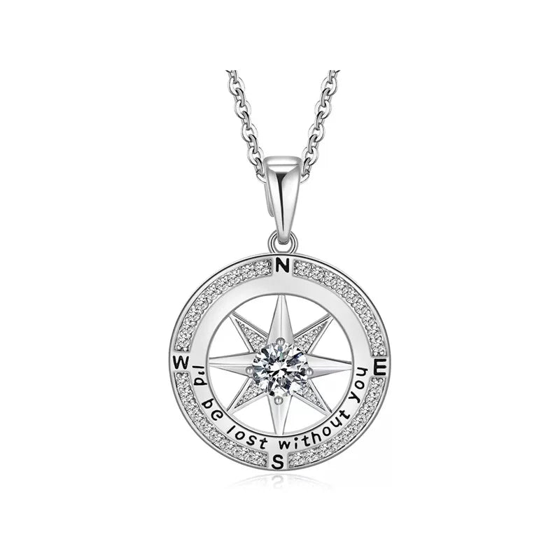 Romantic Rose Compass Hexagram Pendant Necklace Commemorative Day Directions Necklace As Mother's Day Gift Necklace