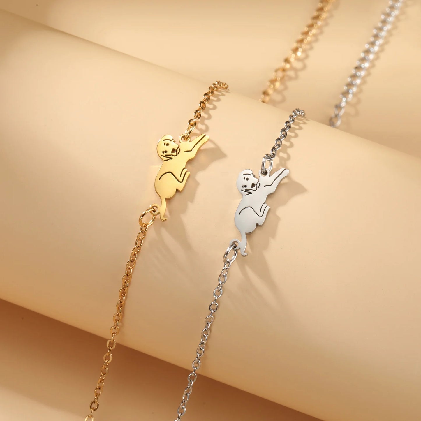 Cute Pet Labrador Dog Bracelet Stainless Steel Charm Wax Rope Bracelets for Women Men Fashion Jewelry Birthday Gift Wholesale