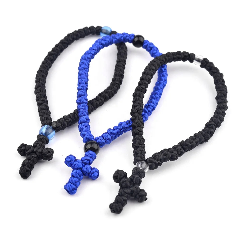 Orthodox 50 Knots Komboskini Pray Ropes Catholic Black and Blue Religious Rosary Christian Knot Prayer Rope