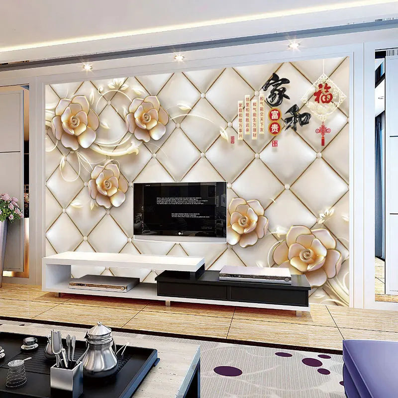 Customized 8D Mural Jewelry Flower Wallpaper Film TV Background Wall 3D Living Room Covering Waterproof Anti-Static for