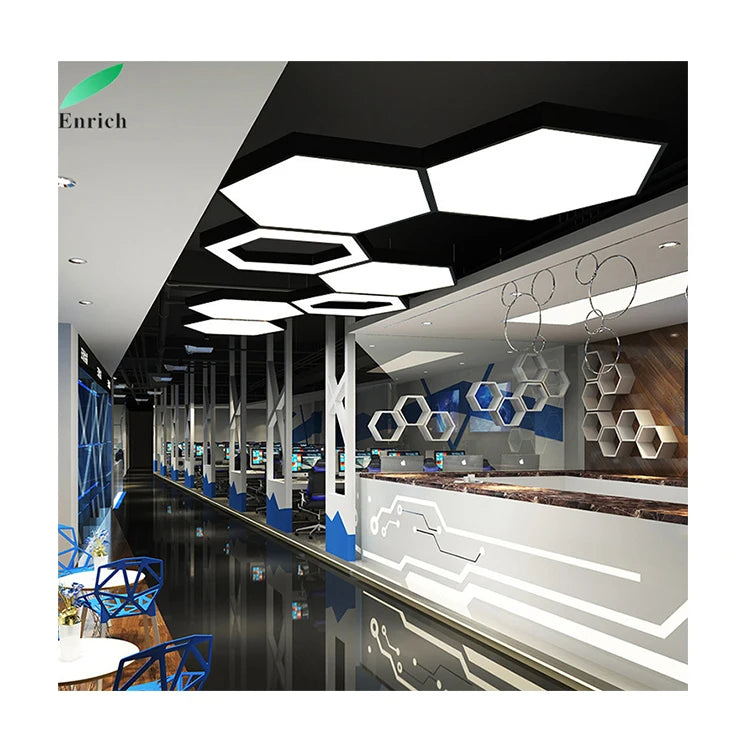 Simple Led Chandelier Lamp Office LED Hanging Lights Hollow Hexagon Pendant Light for Commercial Place
