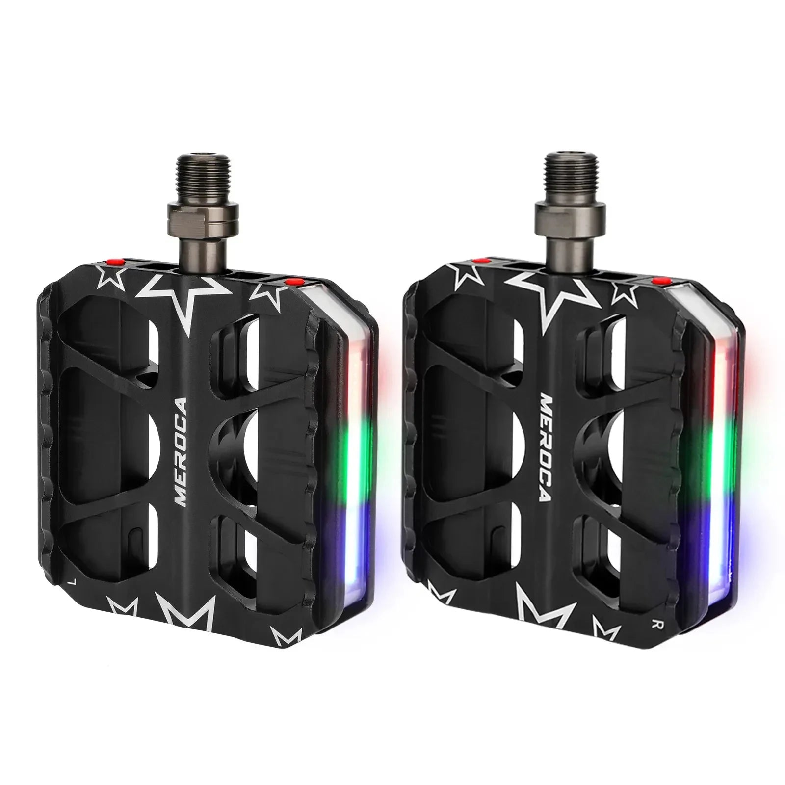 MEROCA Bicycle Pedals With Colored Light Pedals Mountain Road Bike With Light Warning Aluminum Alloy MTB Pedal