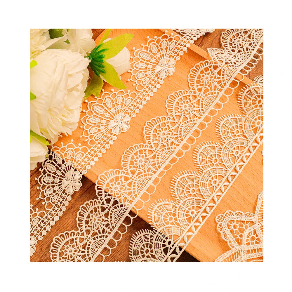 Golden Supplier Lace Fabric for Curtains Custom 2024 French Mesh Voile Woven Water Soluble Flower Embroidery Guipure Lace Fab