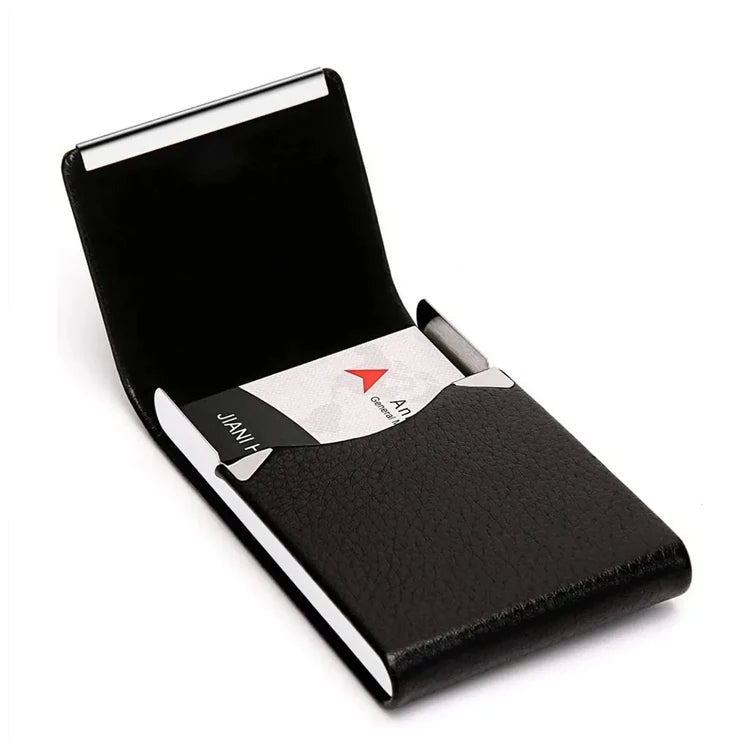 Wholesale Gifts Custom Logo Metal Stainless Steel Business Card Case Box Aluminum Pu Leather Slim Visiting Name Card Holder