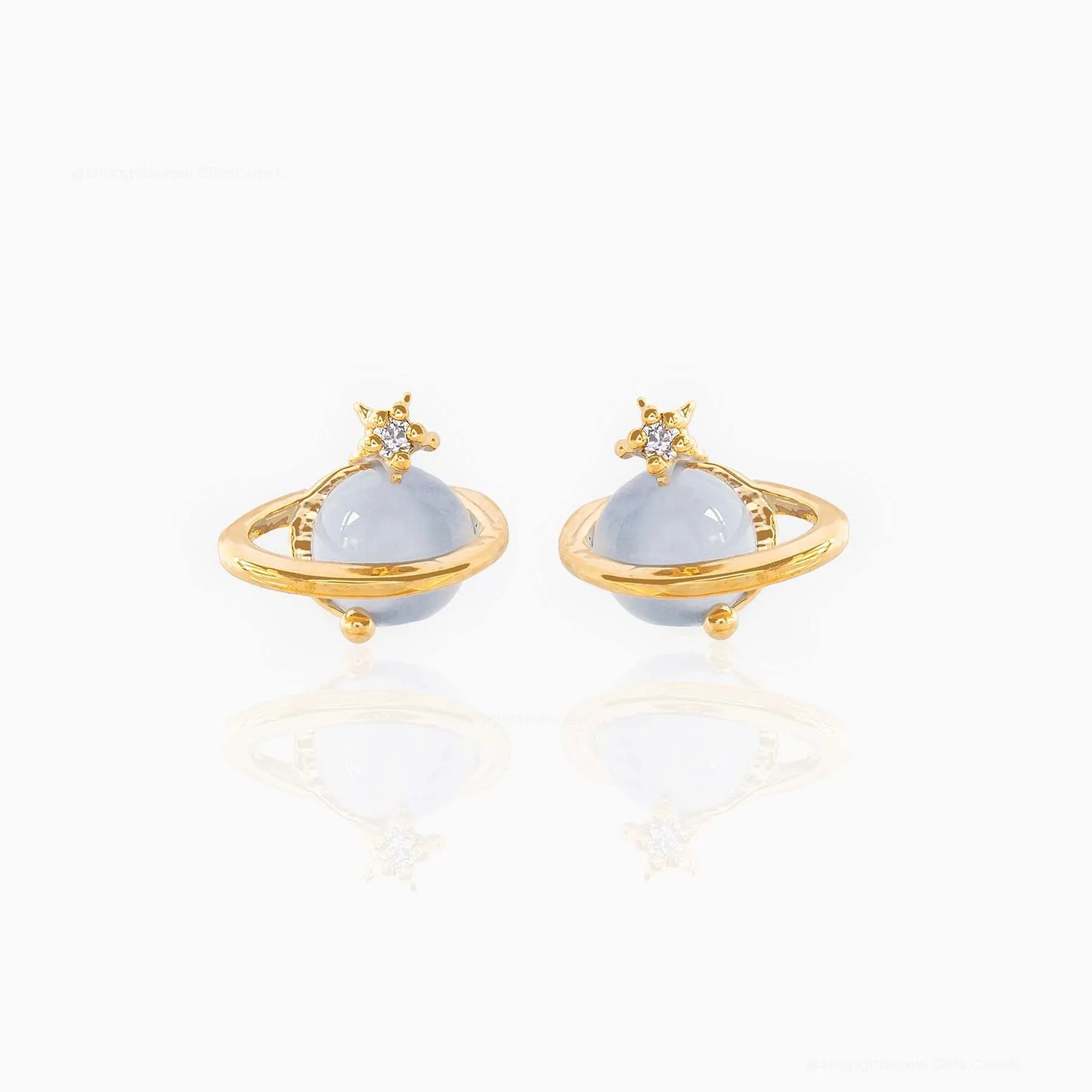 Temperament Opal 18k Gold Plated Earrings New Fashion Niche Design Sense Saturn Star Ear Studs Women 925 Silver Pin Earrings