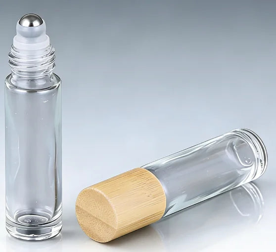5ml Clear Glass Roller Bottle  Bamboo Lid Steel Ball for Essential Oil