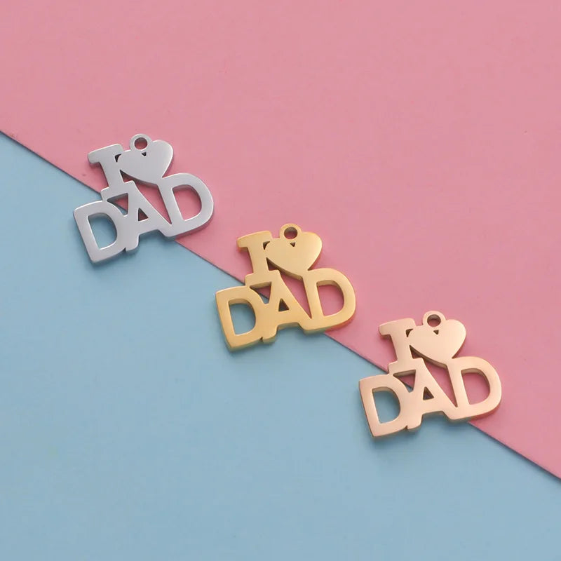 New Design Stainless Steel love Father's Day Gift for Dad Hollow Letter Pendant Charm DIY Jewelry Accessories Charms for Men