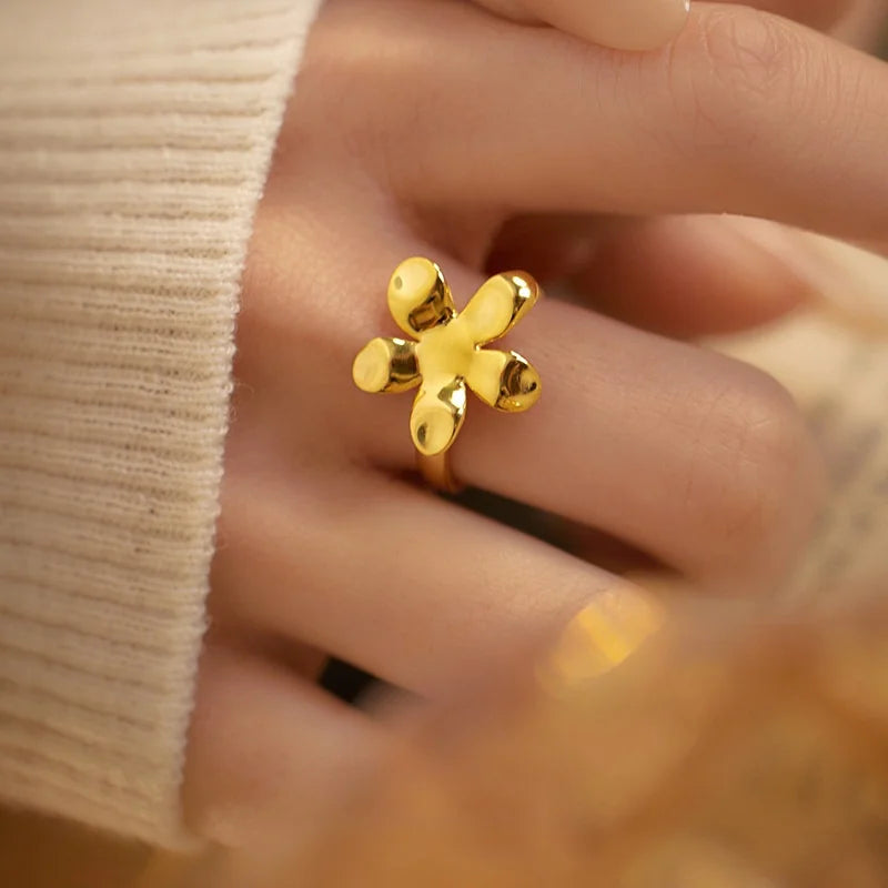 18K Gold Flower Shape 925 Sterling Silver Fashionable Jewelry Open Band Rings for Women
