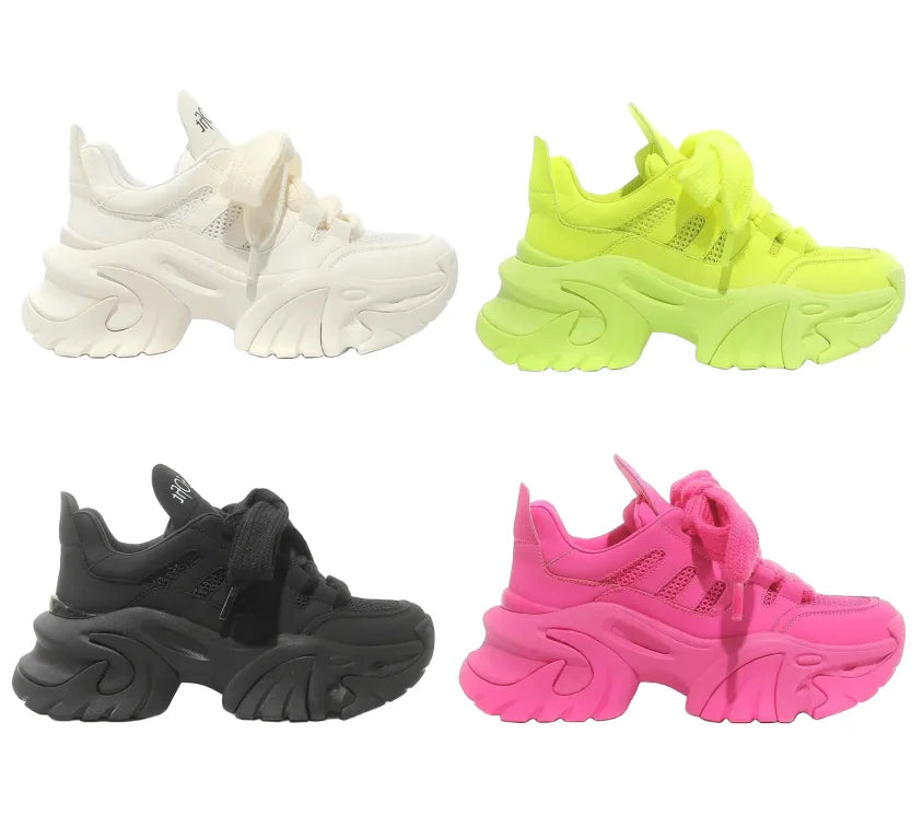 Spring Autumn Lace up Women's Platform Chunky Candy Sneaker Shoes Women's Thick Bottom Fashion Casual Colorful Sports Shoes