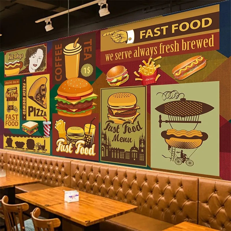 3D European Floral Design Wallpaper for Fast Food Restaurants Fried Chicken Burger Mural Simple Meal Background Wall Decorati